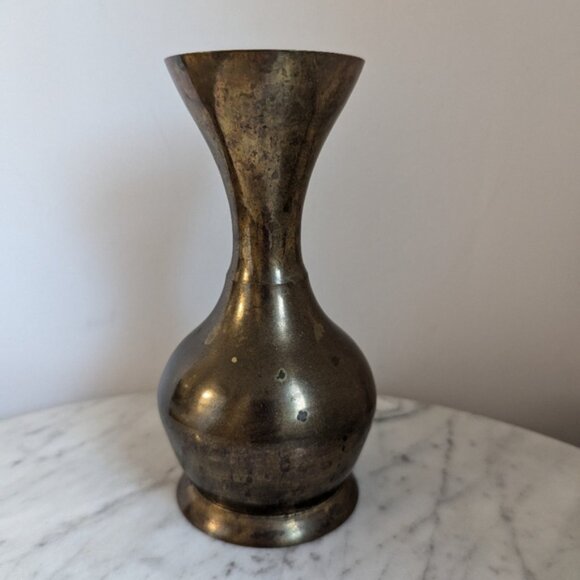 Vintage Mid Century Modern Brass Vase 6 Tall - Picture 2 of 6